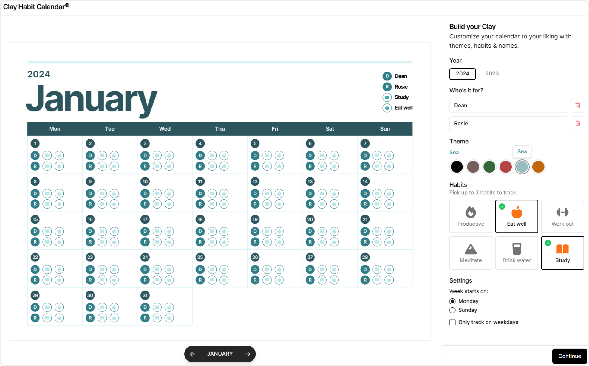 Clay Habit Calendar editor